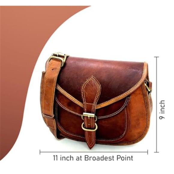 Handmade Women Vintage Style Genuine Brown Leather Crossbody Satchel Bag - Picture 5 of 6